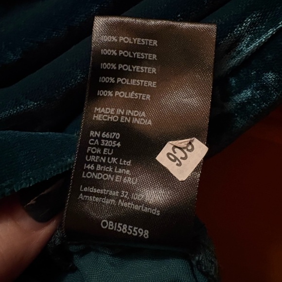 Free People Velvet Mini Skirt. Deep Teal. US 8/ UK 12 - Picture 9 of 10